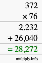 How to calculate 372 times 76 using long multiplication