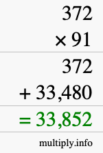 How to calculate 372 times 91 using long multiplication