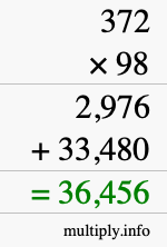 How to calculate 372 times 98 using long multiplication