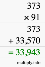 How to calculate 373 times 91 using long multiplication