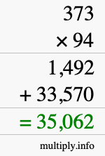How to calculate 373 times 94 using long multiplication
