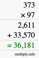 How to calculate 373 times 97 using long multiplication