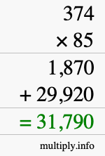 How to calculate 374 times 85 using long multiplication