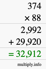 How to calculate 374 times 88 using long multiplication