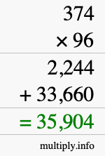 How to calculate 374 times 96 using long multiplication How to calculate 374 times 96 using long multiplication