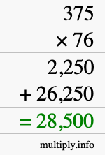 How to calculate 375 times 76 using long multiplication