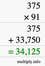 How to calculate 375 times 91 using long multiplication