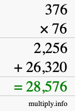 How to calculate 376 times 76 using long multiplication
