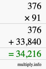 How to calculate 376 times 91 using long multiplication