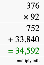 How to calculate 376 times 92 using long multiplication