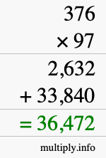How to calculate 376 times 97 using long multiplication