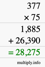 How to calculate 377 times 75 using long multiplication