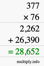 How to calculate 377 times 76 using long multiplication
