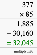 How to calculate 377 times 85 using long multiplication