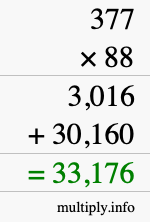 How to calculate 377 times 88 using long multiplication