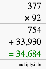How to calculate 377 times 92 using long multiplication
