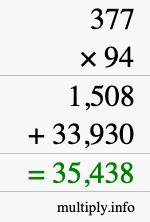 How to calculate 377 times 94 using long multiplication