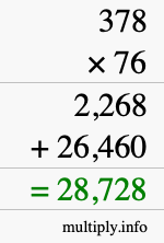How to calculate 378 times 76 using long multiplication