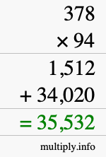 How to calculate 378 times 94 using long multiplication
