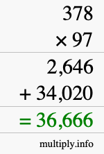 How to calculate 378 times 97 using long multiplication