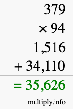 How to calculate 379 times 94 using long multiplication