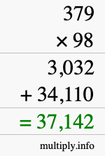 How to calculate 379 times 98 using long multiplication