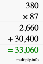 How to calculate 380 times 87 using long multiplication