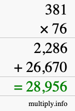How to calculate 381 times 76 using long multiplication