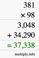 How to calculate 381 times 98 using long multiplication