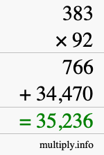 How to calculate 383 times 92 using long multiplication