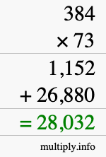 How to calculate 384 times 73 using long multiplication