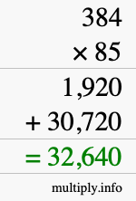 How to calculate 384 times 85 using long multiplication