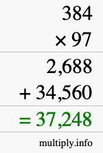 How to calculate 384 times 97 using long multiplication