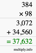 How to calculate 384 times 98 using long multiplication