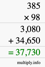 How to calculate 385 times 98 using long multiplication