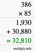 How to calculate 386 times 85 using long multiplication