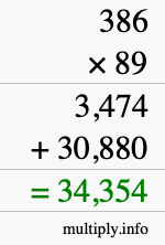 How to calculate 386 times 89 using long multiplication