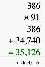 How to calculate 386 times 91 using long multiplication
