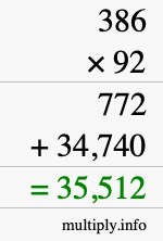 How to calculate 386 times 92 using long multiplication