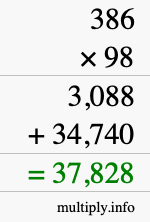 How to calculate 386 times 98 using long multiplication