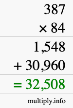 How to calculate 387 times 84 using long multiplication
