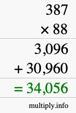 How to calculate 387 times 88 using long multiplication