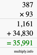 How to calculate 387 times 93 using long multiplication