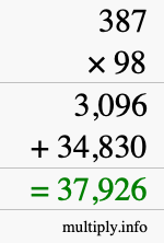 How to calculate 387 times 98 using long multiplication