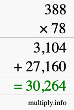 How to calculate 388 times 78 using long multiplication