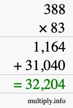 How to calculate 388 times 83 using long multiplication