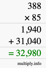 How to calculate 388 times 85 using long multiplication