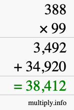 How to calculate 388 times 99 using long multiplication
