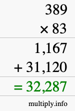 How to calculate 389 times 83 using long multiplication