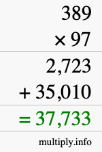 How to calculate 389 times 97 using long multiplication